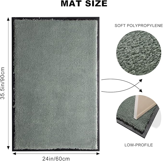 Mibao Dirt Trapper Door Mat for Indoor Outdoor, Waterproof All-Season, All-Weather Doormat, Heavy Duty Non-Slip Entrance Rug, Low Profile Absorbent Entrance Mat Carpet, 30" x 18", Green