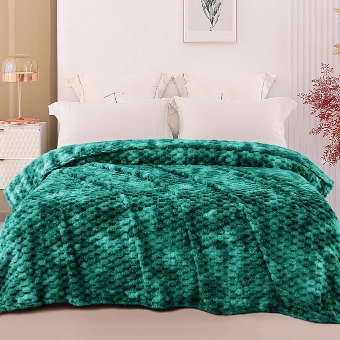 Exclusivo Mezcla Fleece Twin Blanket for Bed, Extra Large Fuzzy Tie-dye Teal Bed Blankets, Soft Cozy Plush Sofa Throws for All Seasons, 90x66 Inches