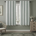 Teal Boho Blackout Curtains 63 Inches Long Light Green Linen Blend 2 Panels with Tassels and Cotton Embroidery, Farmhouse Vintage Rustic Rod Pocket Drapes for Living Room or Bedroom