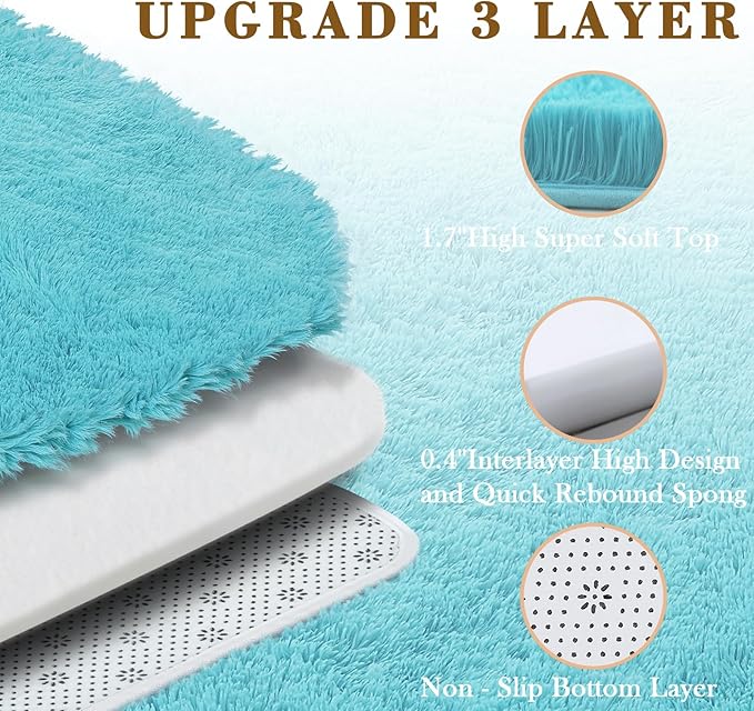 3x5 Rug, Bedside Preppy Dorm Area Rug, College Essentials Small Carpets for Bedroom, Anti Slip Living Room Rugs Home Decor (Teal Blue, 3 x 5)