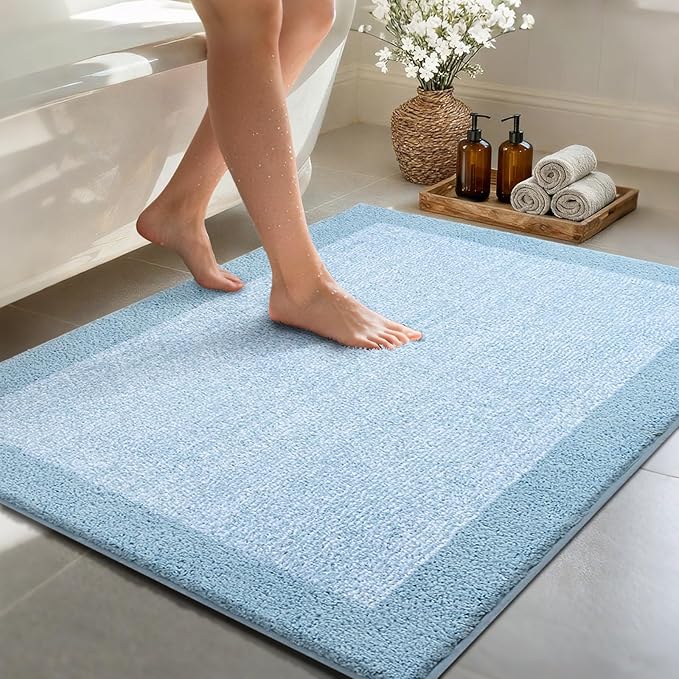 48x32 Large Bathroom Rugs Washable Non Slip, Light Blue Bath Mat for Bathroom Floor Tub, Soft Absorbent Quick Dry Mats for Shower, Bathtub,Home Decor