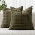 MIULEE Pack of 2 Spring Corduroy Decorative Euro Sham Throw Pillow Covers 24x24 Inch Soft Boho Striped Pillow Covers Modern Farmhouse Home Decor for Summer Sofa Living Room Couch Bed Olive Green