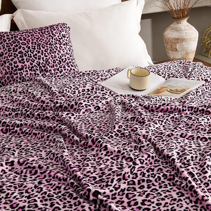 BEDELITE Fleece Blanke for Couch & Bed Pink Leopard Throw Blanket – Soft & Cozy Cheetah Blanket for Sofa, Lightweight Fleece Animal Print Decor, for Women 50"x 60", Pink
