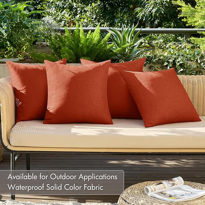 MIULEE Pack of 4 Decorative Burnt Orange Throw Pillow Covers Linen Waterproof Pillow Covers Outdoor Farmhouse Cushion Cases for Patio Garden Tent Balcony Couch Sofa 18x18 inch