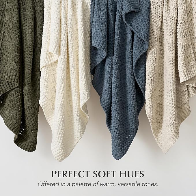 EVERGRACEHOME Chunky Chenille Knit Throw Blanket for Couch, Soft Luxurious Moss Stitch Blankets for Bed, Cozy Decorative Farmhouse Knitted Throws for Sofa, Olive Green, 60" x 80"