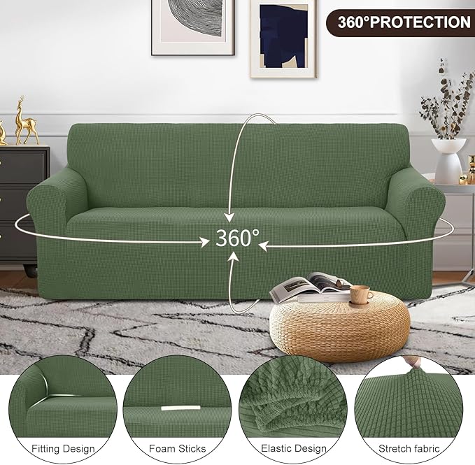 U-NICE HOME Stretch Couch Cover Sofa Cover Washable Sofa Slipcover Furniture Protector for 3 Cushion Couch Sofa Pet Friendly(Sofa, Loden Frost)