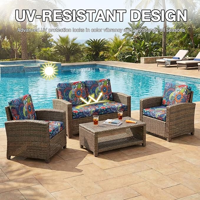 hyha 4Pcs Patio Cushion Covers, Stretch Outdoor Couch Cushion Covers Replacement, Washable Outdoor Chair/Sofa Slipcovers for Patio Furniture Cushions Protector with Elastic Bottom(Paisley,Cover Only)