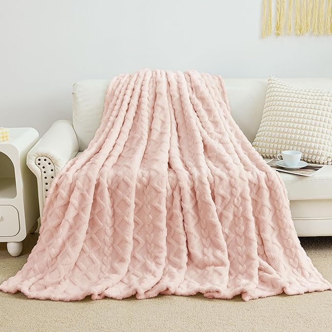 Aganear Twin Blanket - 3D Stylish Design, Lightweight Blanket Super Soft, Warm, Decorative Present for All Seasons, Portable Throw Blankets for Couch, Sofa, Bed, Car(60"×80", Pink)