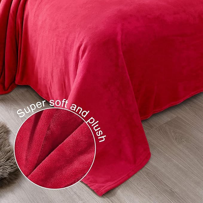 Exclusivo Mezcla Fleece Blanket Twin Size for Bed, Super Soft and Warm, All Season, Cozy, Plush, Lightweight, 60x80 Inches Red