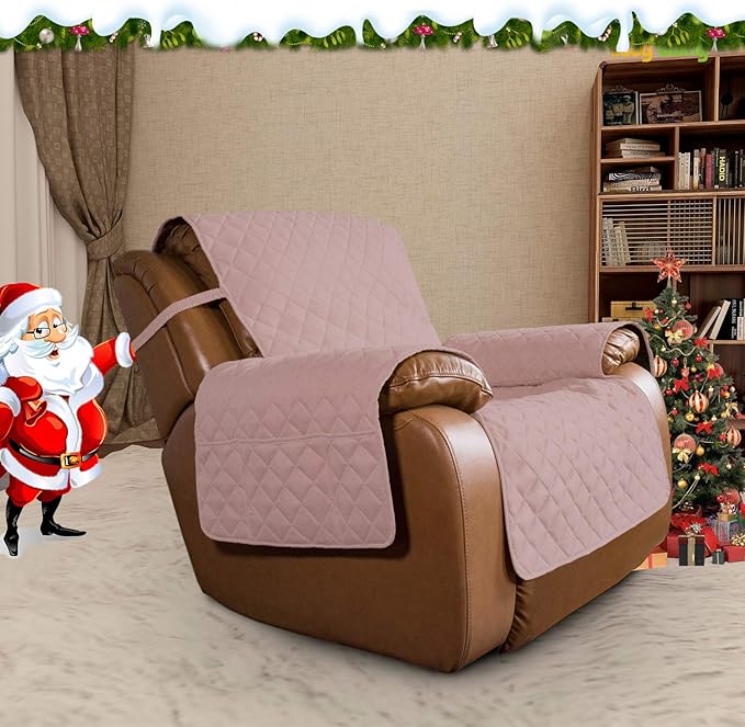 Easy-Going Oversized Recliner Cover Reversible Couch Cover Sofa Cover for Living Room Water Resistant Furniture Protector with Elastic Straps for Pets Dog (Oversized Recliner, Pink/Beige)