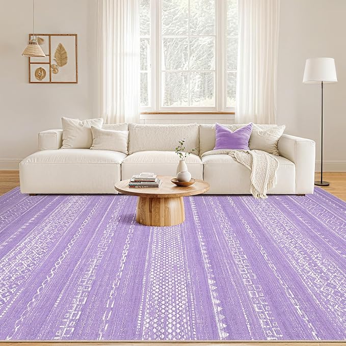 Nakagishi Purple Rug for Bedroom Girls: 5x7 Washable Boho Large Neutral Area Rug Cute Soft Modern Indoor Floor Non-Slip Accent Carpet for Living Room Nursery Kids Playroom Dorm Preppy Baby Room Decor
