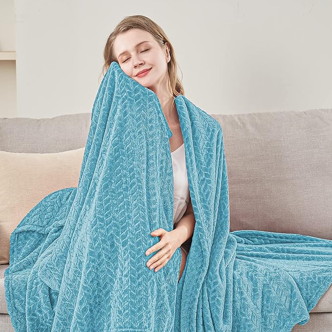 inhand Blue Fleece Twin Blanket, Super Soft Flannel Cozy Blankets for Adults, Lightweight Leaves Pattern Fuzzy Blanket for Couch Sofa Bed Office, Warm Plush Blankets for All Season, 60x90 Inches