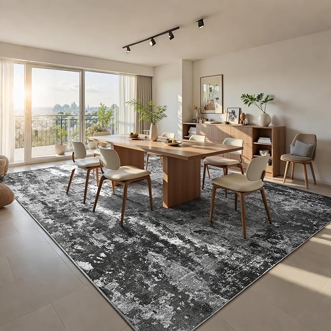Ompaa Living Room Rug 5x7 Black Area Rug Machine Washable Boho Carpet Non Slip Abstract Vintage Indoor Large Rugs for Bedroom, Classroom, College Dorm, Farmhouse, Dining Room, Kids Playroom