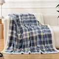 PU MEI Sherpa Blanket Queen Plaid Thick Bed Blanket, 80”*90” Super Soft Flannel Fuzzy Fleece Reversible Velvet Plush Warm Blanket for Couch (Blue White Check)