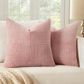MIULEE Pink Decorative Throw Pillow Covers 20x20 Inch for Couch Bed Sofa Valentines Day Pack of 2 Boho Farmhouse Throw Pillows Soft Cross Corduroy Patchwork Textured Cushion Cases