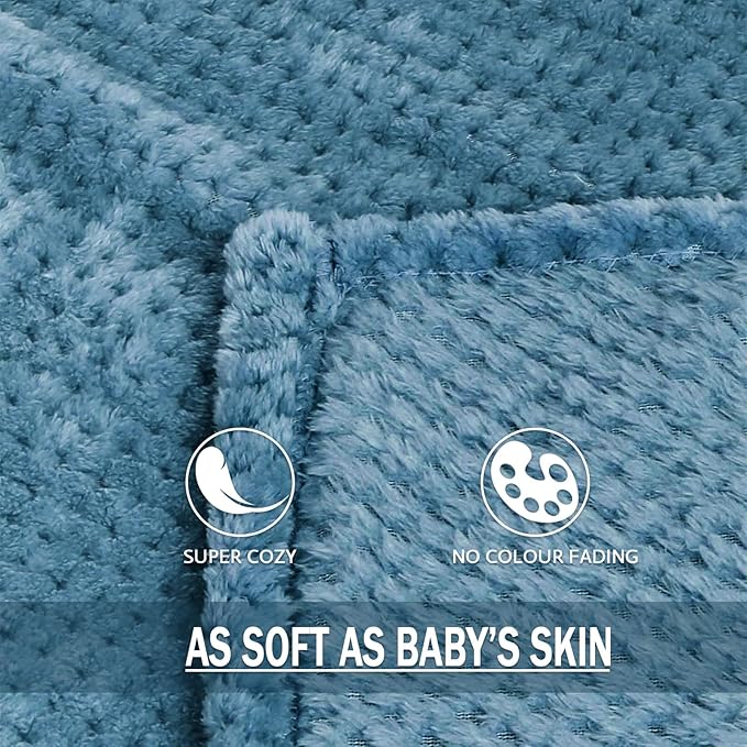 Exclusivo Mezcla Fleece Bed Blanket Queen Size, Super Soft and Warm Blankets for Couch, Sofa and Bed Waffle Textured, Cozy, Fuzzy and Lightweight (Slate Blue, 90x90 Inches)