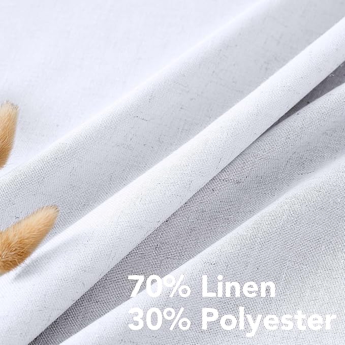 H.VERSAILTEX Elegant Natural Linen Blended Energy Efficient Light Filtering Linen Semi Sheer Textured Curtains/Nickel Grommet Window Treatments Panels/Drapes (Set of 2, Bright White, 52" x 45")