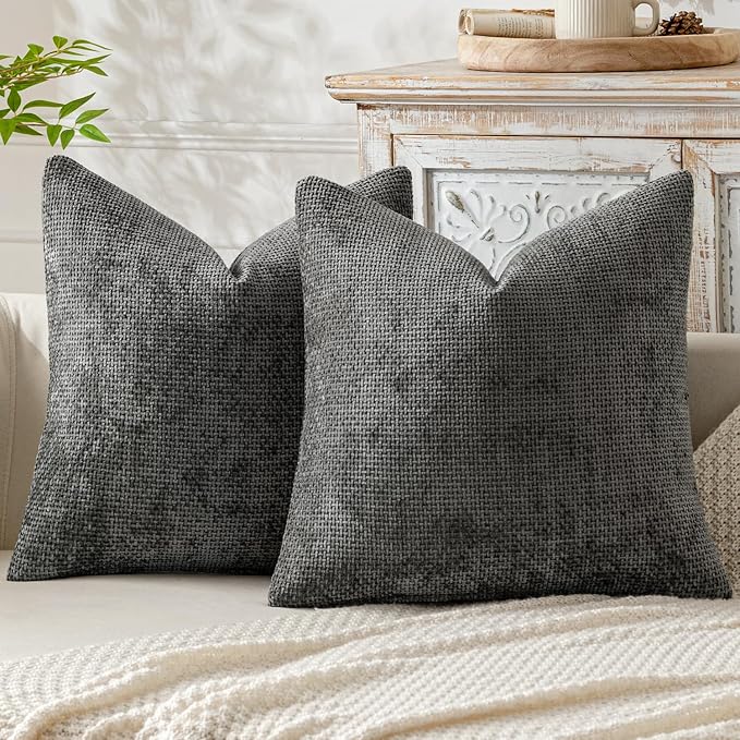 MIULEE Pack of 2 Couch Throw Pillow Covers 18x18 Inch Dark Gray Modern Boho Accent Decorative Pillow Covers Soft Polyester Farmhouse Cushion Covers for Home Decor Bed Sofa Living Room