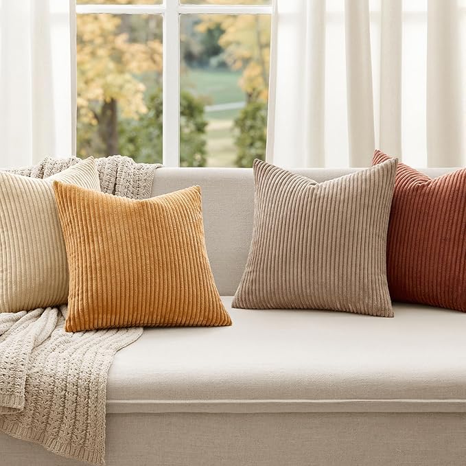 MIULEE Boho Farmhouse Terra Cotta Throw Pillow Covers 18x18 Inch Set of 4 Mordern Nordic Cushion Covers Soft Corduroy Home Decor for Couch Bed Sofa Living Room
