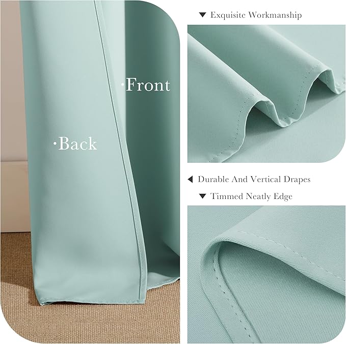 PONY DANCE Blackout Curtains Short - Bedroom Window Draperies Energy Efficient Thermal Insulated Back Tab/Rod Pocket Curtain Panels/Window Treatments for Kitchen, 42 W x 36 L, Mint Green, 2 Pieces