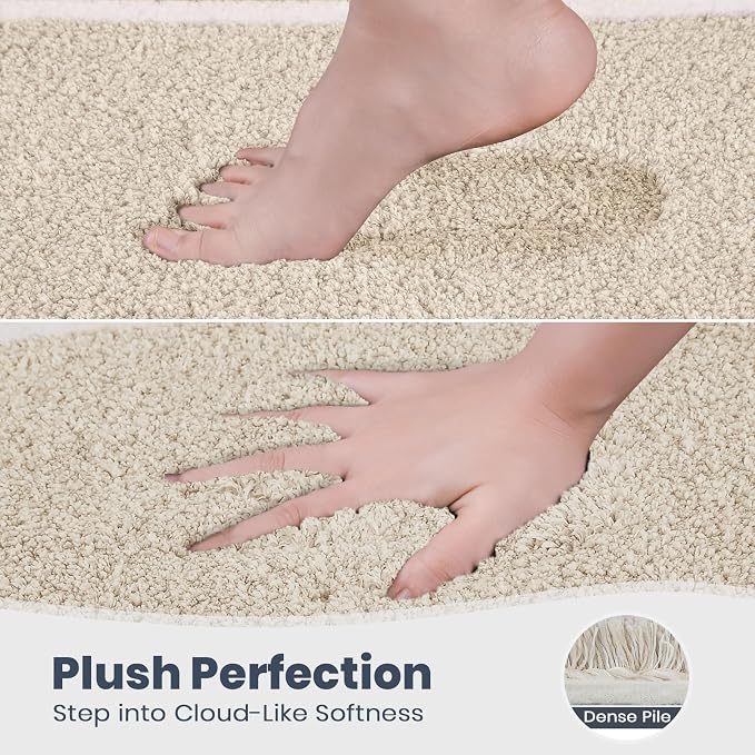 Bath Rug 24 x 60 Inch Beige Non-Slip Machine Washable Microfiber