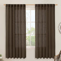 LAMIT Dark Brown 72 inch Linen Curtains for Living Room 2 Panels, Linen Textured Light Filtering Semi Sheer Back Tab and Rod Pocket Farmhouse Curtain Panels for Bedroom/Farmhouse, 52 x 72 Inch