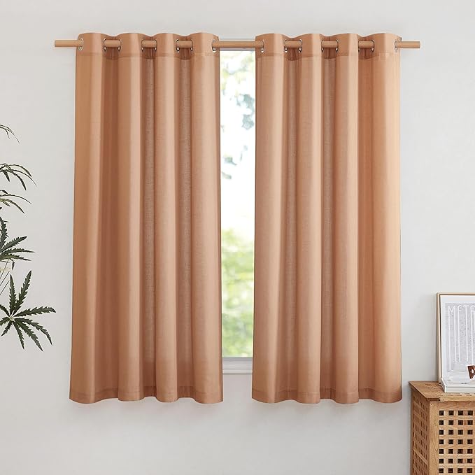 NICETOWN Thick Linen Terracotta Curtains for Window, Grommet Flax Linen Blend Window Drapes Privacy Added with Light Filtering Curtains for Bedroom/Girls Room, 2 Panels, W55 x L63