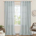 LAMIT Greyish Blue Linen Boho Curtains 84 inch Length 2 Panels, Light Filtering Semi Sheer Panels Back Tab and Rod Pocket Neutral Drapes for Bedroom/Living Room, 34 x 84 Inch