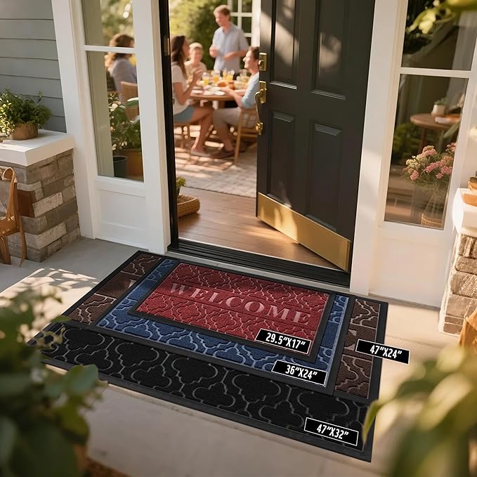 Yimobra Welcome Mat Outdoor Indoor, 36x24 All-Season Waterproof, All-Weather Heavy Duty Doormat, Low Profile Porch Patio Entrance Mat, Sturdy Natural Rubber, Dark Grey