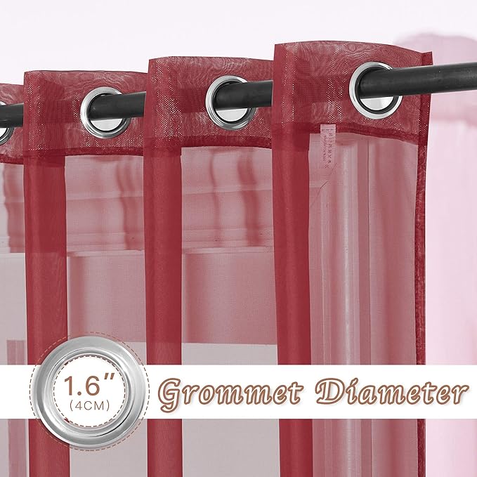 NICETOWN Voile Sheer Curtains - Transparent Light Weight Soft Window Treatment Curtain Panels with Grommet Top for Patio Door/Living Room (W54 x L84, Haute Red, 2 Panels)