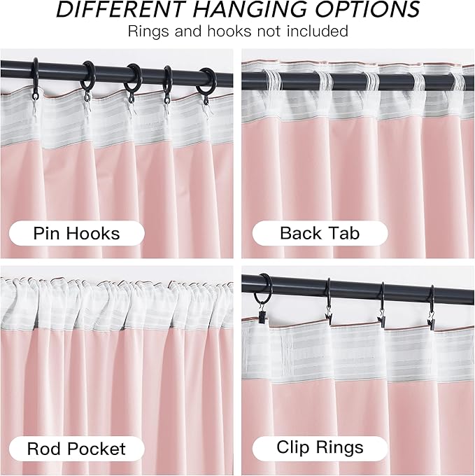 RYB HOME Pink Velvet Curtains 102 inches, Back Tab Soft Fabric Room Darkening Thermal Insulated Luxurious Home Decor Curtains for Living Room Bedroom, W 52" x L 102", 2 Panels Set
