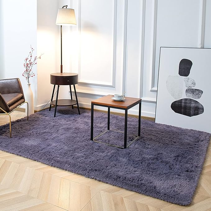 TWINNIS Super Soft Shaggy Rugs Fluffy Carpets 8x10 Feet, Indoor Modern Plush Area Rugs for Living Room Bedroom Kid Room Nursery Home Decor, Upgrade Anti-Skid Rectangular Fuzzy Rug, Grey Purple