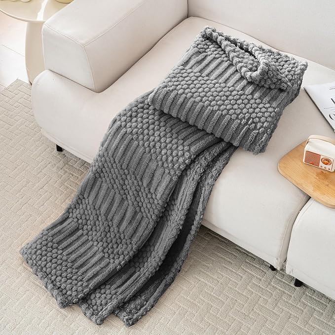 60x80 Inch Grey Twin Blanket - Soft & Fluffy Fleece, Cute & Aesthetic, Perfect for Sofa, Couch, Chair, Bed, Living Room & Bedroom, All-Season Use, Plush & Cozy Decorative Blanket