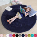 Dark Navy Round Rugs 5Ft for Teen Boys Bedroom, Circular Fluffy Shag Fuzzy Plush Circle Area Rug for Kids Room, Living Room Decor Aesthetic, Indigo Furry Cool Dark Blue Carpet for Dorm Baby Nursery