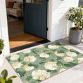 Spring Outdoor Rug - 28" x 43" Front Door Mat Indoor Outside Entrance Non-Slip Washable Outdoor Mat Sage Green Beige Flower Rug for Entryway Kitchen Bedroom Layered Doormat for Front Porch