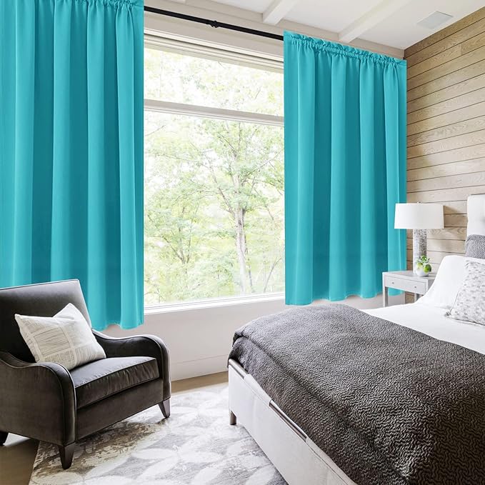 DWCN Blackout Curtains Room Darkening Thermal Insulated Bedroom Curtains Window Curtain Panels, 52 x 63 inches Long, Set of 2 Turquoise Rod Pocket Drapes