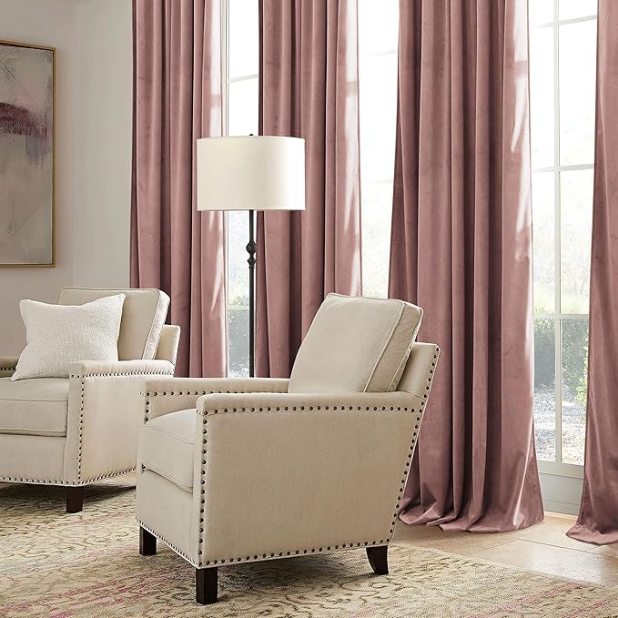 RYB HOME Dusty Pink Velvet Curtains 72 inches with Hook Belt, Soft Fabric Room Darkening Thermal Insulated Luxurious Home Decor Curtains for Living Room Bedroom, W 52" x L 72", 2 Panels Set