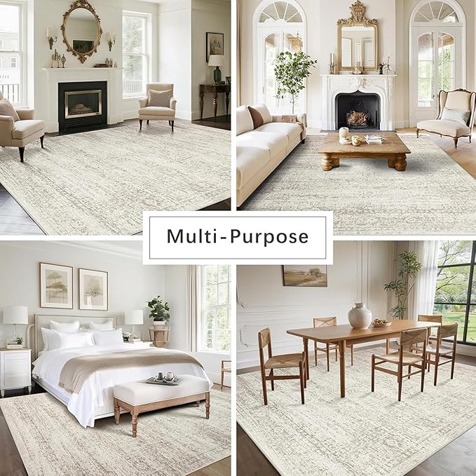 Double Layers 8x10 Area Rugs for Living Room- Upgraded Removable(Upper Layer+Lower Layer) Washable Area Rugs for Bedroom,Dining Room- Large Vintage Carpets with Cushioned Pad for Home Office