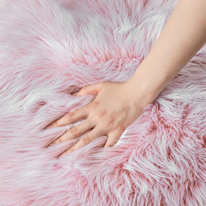 Ashler Faux Fur Rug, Fluffy Shaggy Area Rug Ultra Soft 2.2 x 6 Feet Rectangle Fur Rug, Frosted Bottom Pink Fuzzy Rug Machine Washable Shag Rug, Nursery Decor Throw Rugs for Bedroom, Living Room