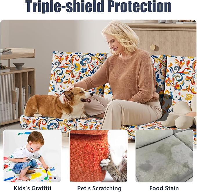8Pcs Stretch Patio Cushion Covers, Outdoor Couch & Sofa Replacement Slipcovers for Patio Furniture Cushion Covers, Washable Reusable Furniture Protector