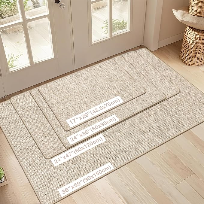 LEKEEPGO Ultra Thin Indoor Door Mat 24"x47", Low-Profile Door Mat Indoor Entrance, Non Slip Rubber Backing Inside Doormat Washable Welcome Front Entryway Dirt Trapper Entry Mat, Khaki