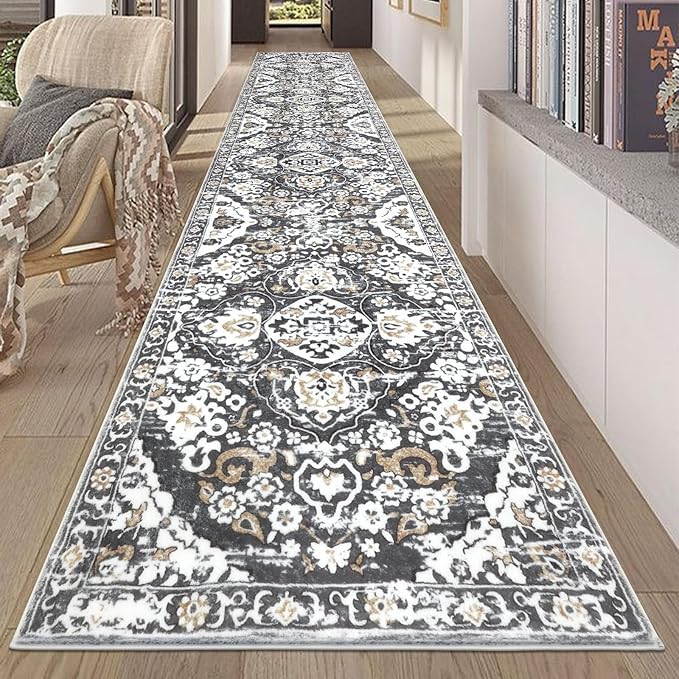 HEBE Hallway Runner Rug 2'8''x14' Washable Vintage Distressed Area Rugs Non Slip Laundry Rug Runner Boho Floor Carpet Runners for Hallways Entryway Laundry Room Kitchen Bathroom