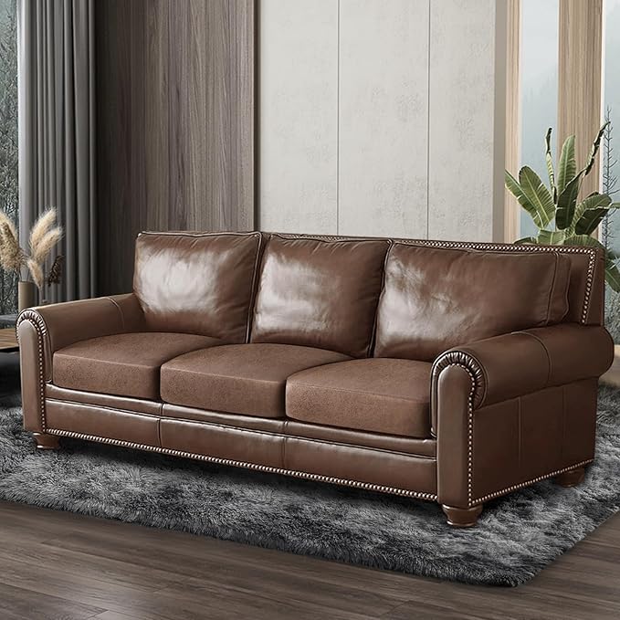Leather Look Couch Cushion Covers Sofa Seat Slipcovers Sets Couches Furniture Protector for Sectional Armchair Loveseat Pets Kids Stretch Spandex Fabric (3 Cushion XL Sofa, Brown)