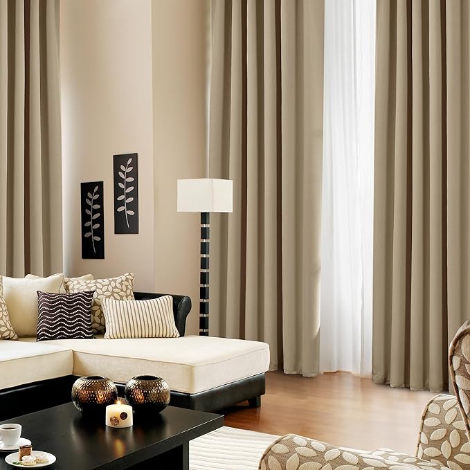 Deconovo Blackout Curtains, Thermal Insulated, W52 x L95 2 Panels, Back Tab, Machine Washable, Room-Darkening Drapes for Bedroom/Living Room Khaki