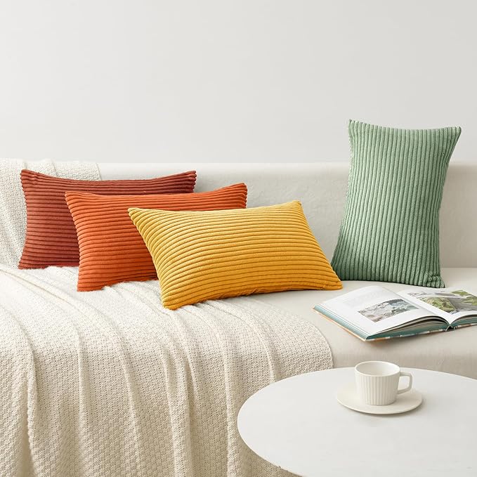 MIULEE Decorative Throw Pillow Covers 12x20 Inch Set of 4, Vibrant Cushion Covers Vintage Retro Home Decor, Mix and Match Color Clash Design for Sofa Couch Bed Living Room Yellow Rust Green