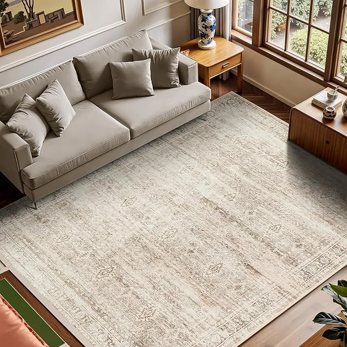 Lofus 4x6 Area Rug for Entryway, Beige Non Slip Area Rugs for Kitchen, Washablee Soft Rugs for Bedroom, Living Room, Tool Room Nursery Kids Room Decor