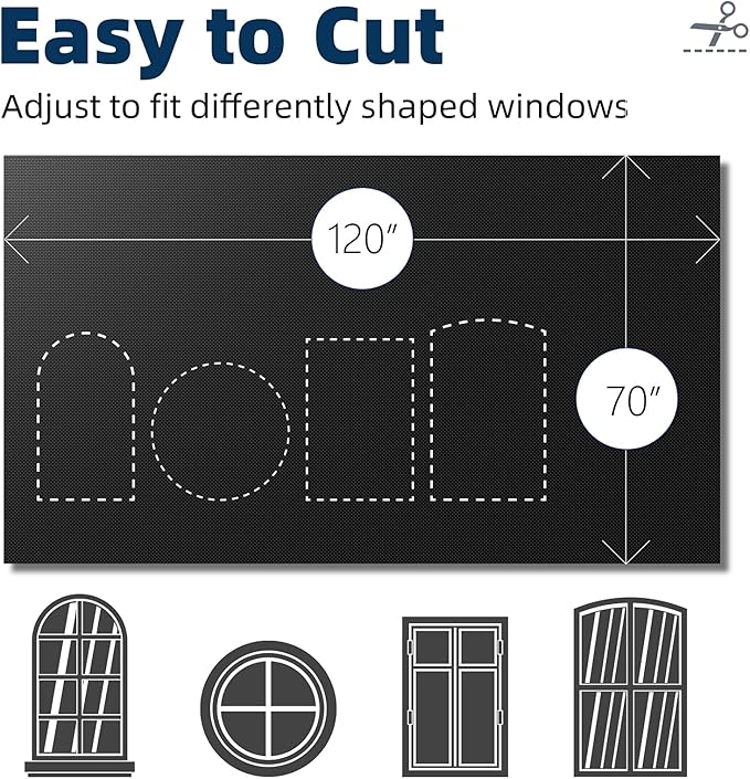 NIGHTON Portable Blackout Curtains 120"×70", Strong Hook and Loop Tape Strips with Adhesive, Cuttable Blackout Window Cover, 100% Black Out Material Blinds for Baby Nursery or Travel - Black