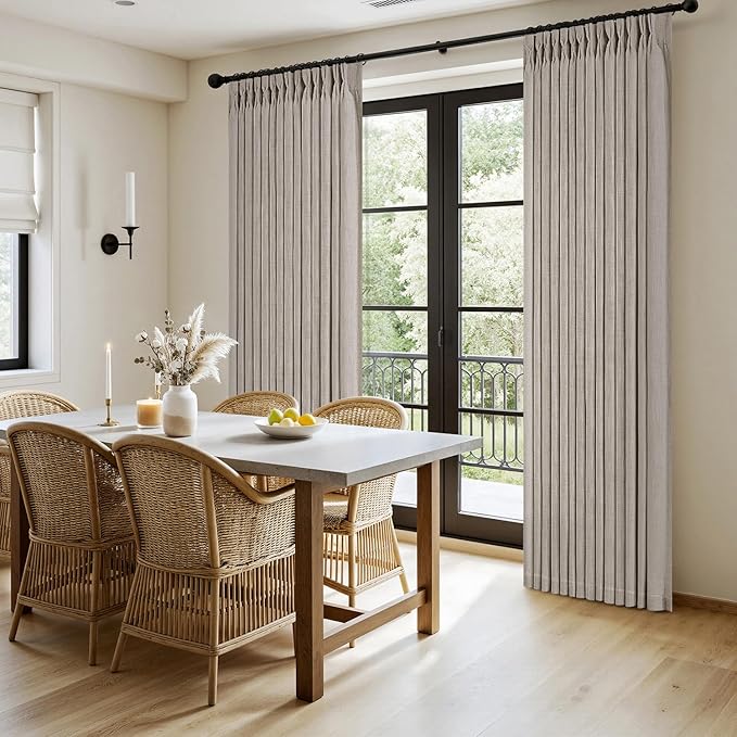MIULEE Pinch Pleated Thick Linen Curtains 84 Inches Long 2 Panels for Living Room Bedroom, Linen Textured Memory Trained Drapes Pleat Back Tab Light Filtering Taupe Window Curtains with Hooks&Rings