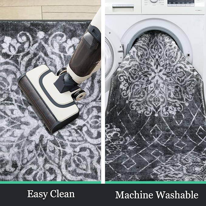 HEBE Hallway Runner Rug 2'8''x8' Washable Vintage Distressed Area Rugs Non Slip Laundry Rug Runner Boho Floor Carpet Runners for Hallways Entryway Laundry Room Kitchen Bathroom