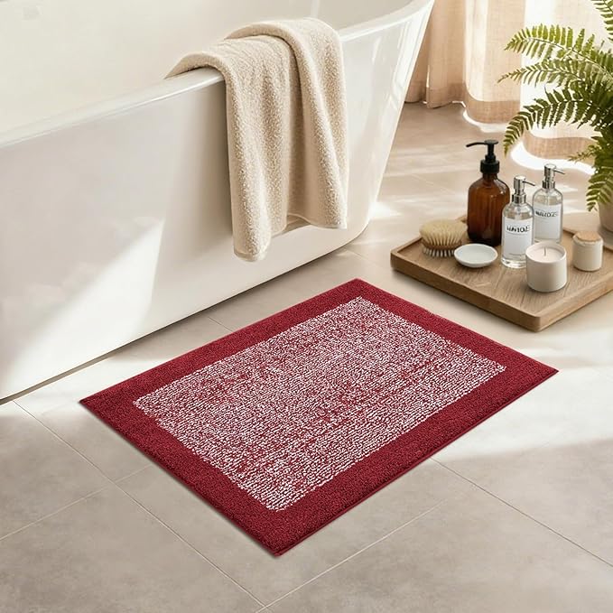 Bathroom Rugs 24x17 Non Slip Washable, Red Bath Mat for Bathroom Floor Tub, Soft Absorbent Quick Dry Mats for Shower, Bathtub,Home Decor